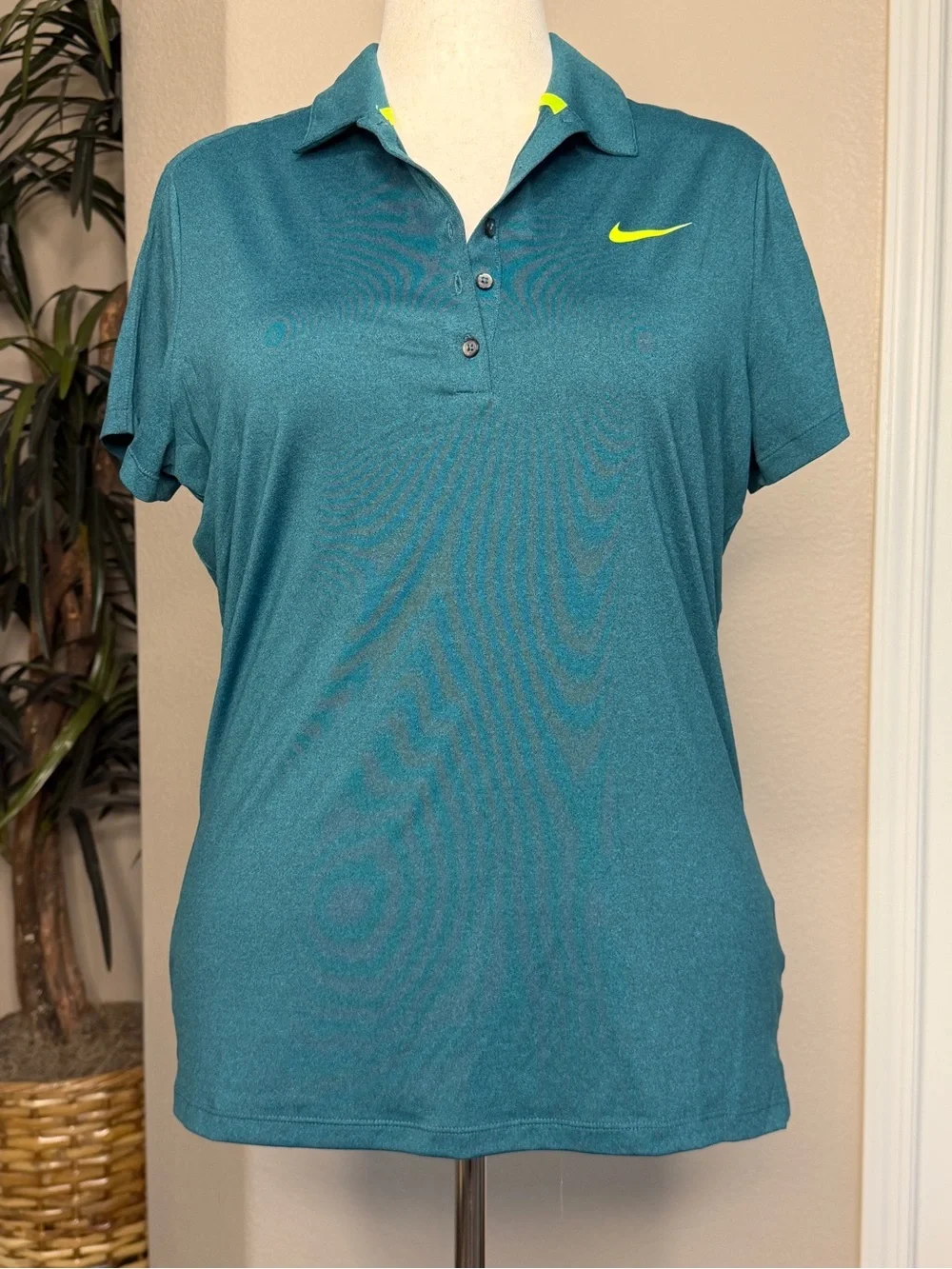 Nike Women's Teal Polo with Neon Yellow Swoosh